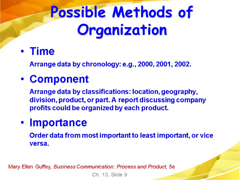 Mary Ellen Guffey, Business Communication: Process and Product, 5e Ch. 13, Slide 9 Possible